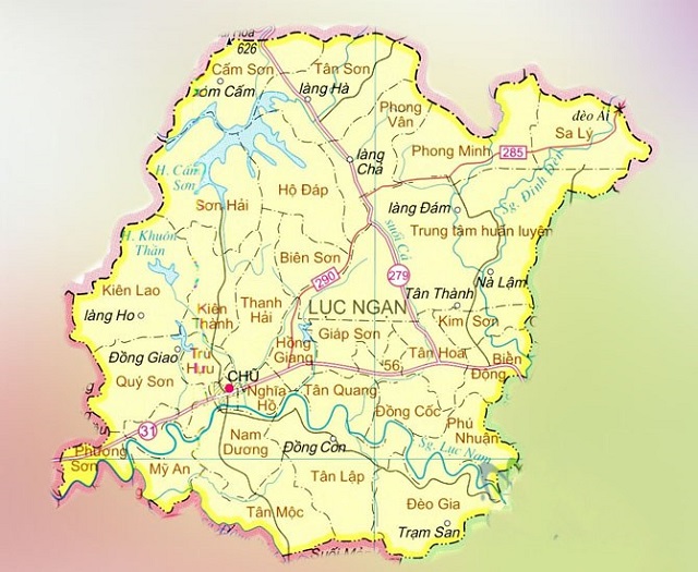 Bản đồ các đơn vị hành chính của huyện Lục Ngạn
