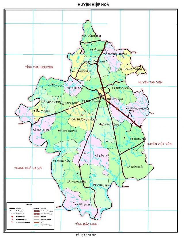 Bản đồ các đơn vị hành chính huyện Hiệp Hòa