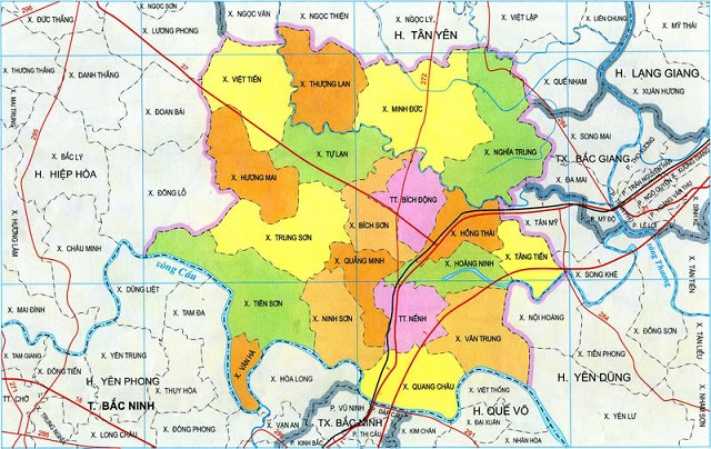 Bản đồ các đơn vị hành chính huyện Việt Yên