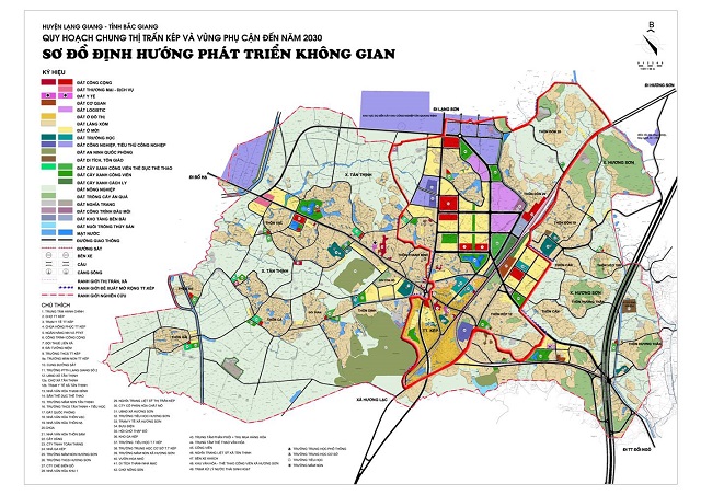 Bản đồ định hướng không gian và hệ thống giao thông huyện Lạng Giang đến năm 2030
