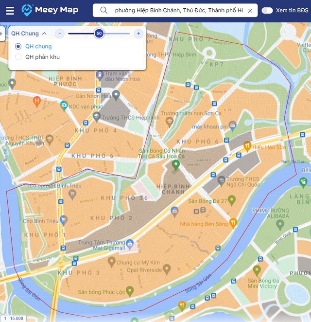 Bản đồ quy hoạch chung củɑ phường Hiệp Bὶnh Cháոh thàոh phố Thủ Đức trong Meey Map