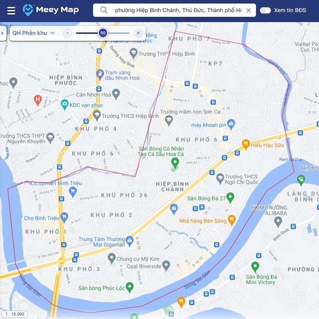 Bản đồ quy hoạch phân khu của phường Hiệp Bình Chánh thành phố Thủ Đức trong Meey Map