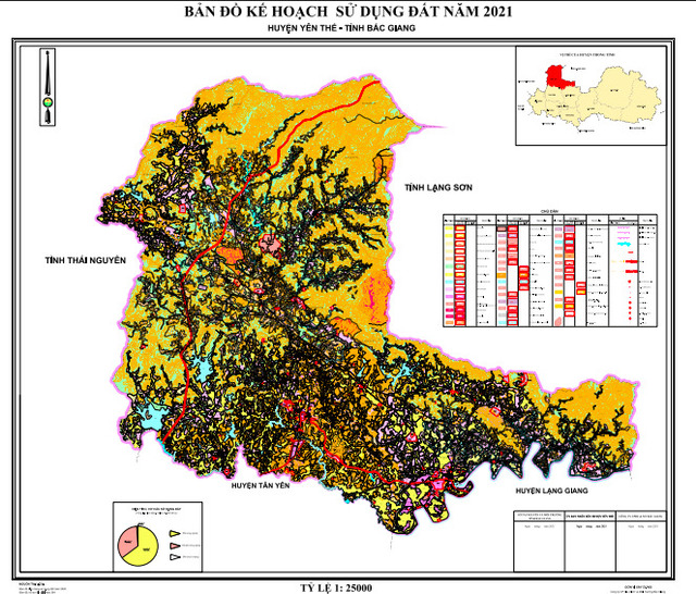 Bản đồ quy hoạch và sử dụng đất của huyện Yên Thế, Bắc Giang