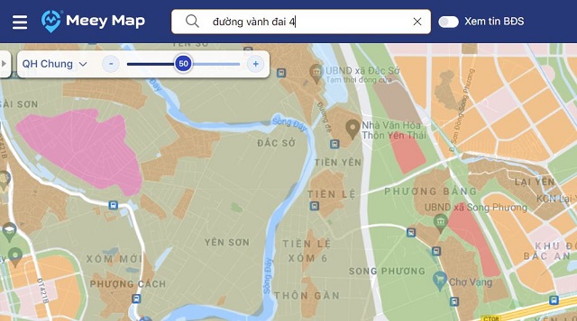 Tra cứu quy hoạch đường vành đai 4 qua ứng dụng Meey Map