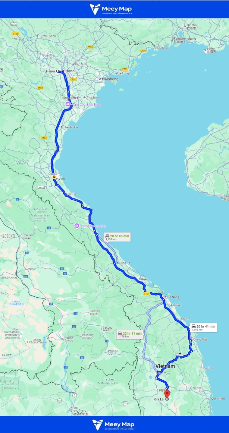 Bản đồ đường đi Gia Lai từ Hà Nội