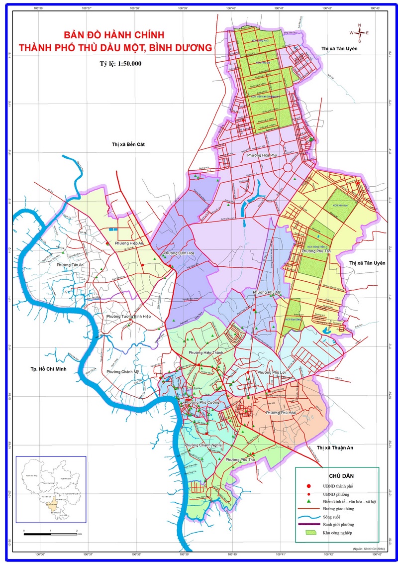 Bản đồ thể hiện chi tiết Thành phố Thủ Dầu Một
