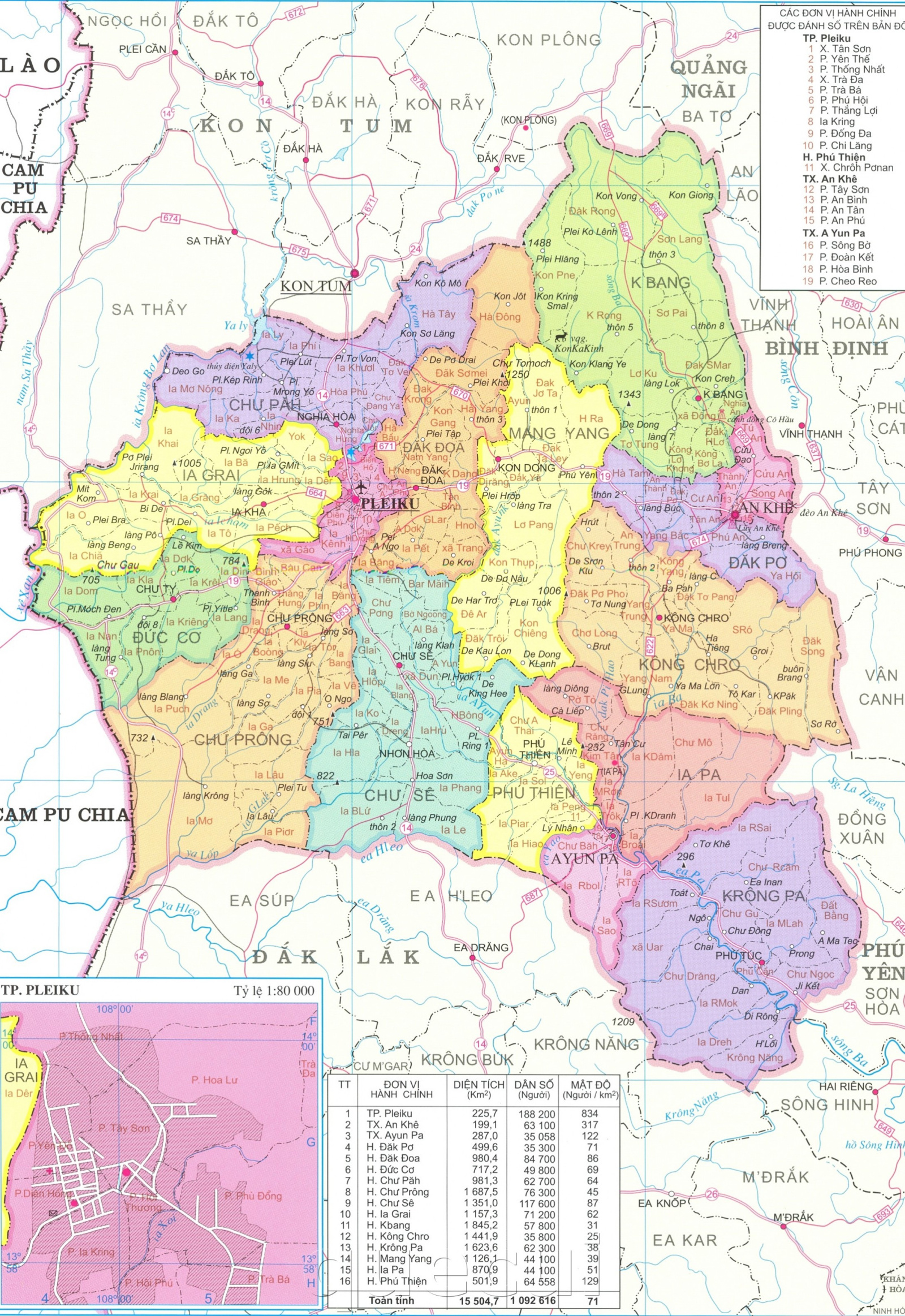 Bản đồ hành chính tỉnh Gia Lai