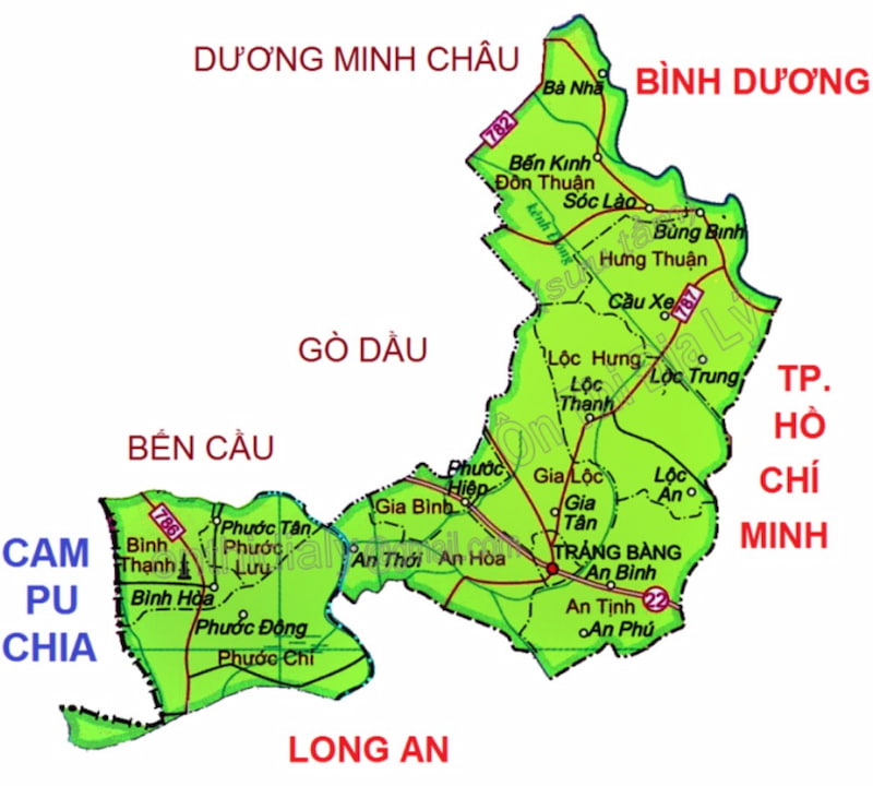 Bản đồ huyện Trảng Bàng thuộc tỉnh Tây Ninh
