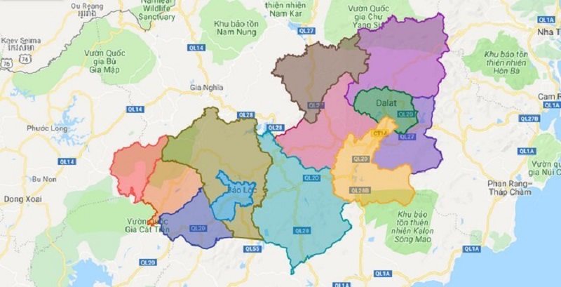 Chi tiết về bản đồ Lâm Đồng khổ lớn