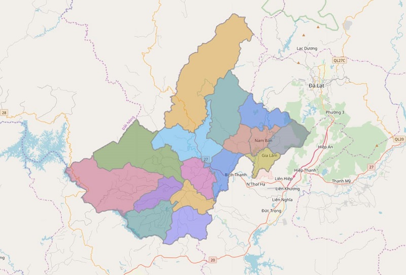 Bản đồ Lâm Đồng về vị trí hành chính