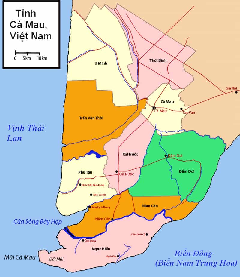 Bản đồ vị trí hành chính của tỉnh Cà Mau