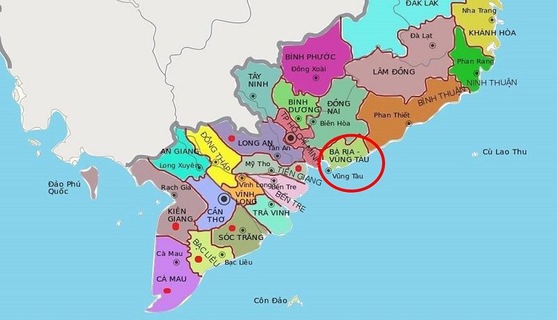 Vị trí địa lý tỉnh Bà Rịa - Vũng Tàu