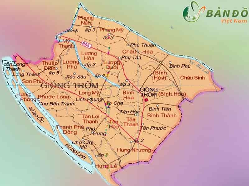Bản đồ huyện Giồng Trộm tỉnh Bến Tre