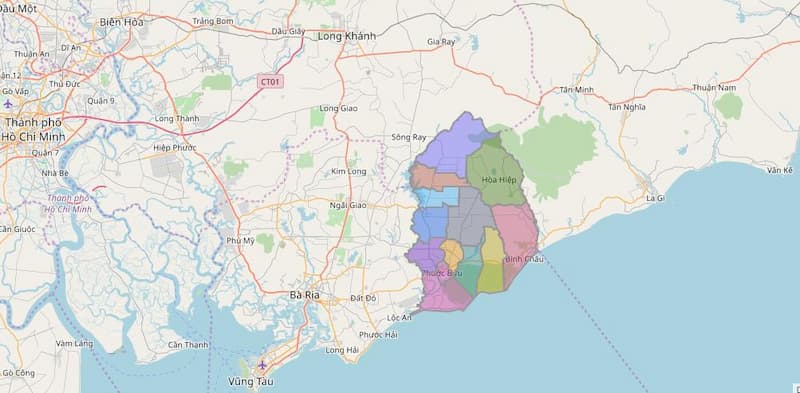 Bản đồ hành chính huyện Xuyên Mộc