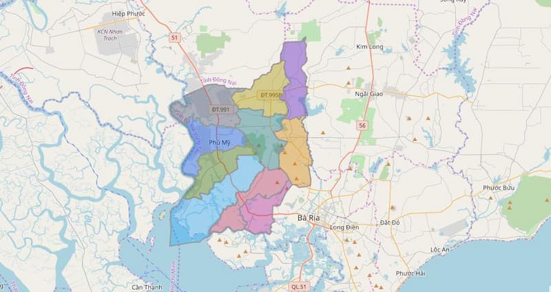 Bản đồ hành chính huyện Phú Mỹ