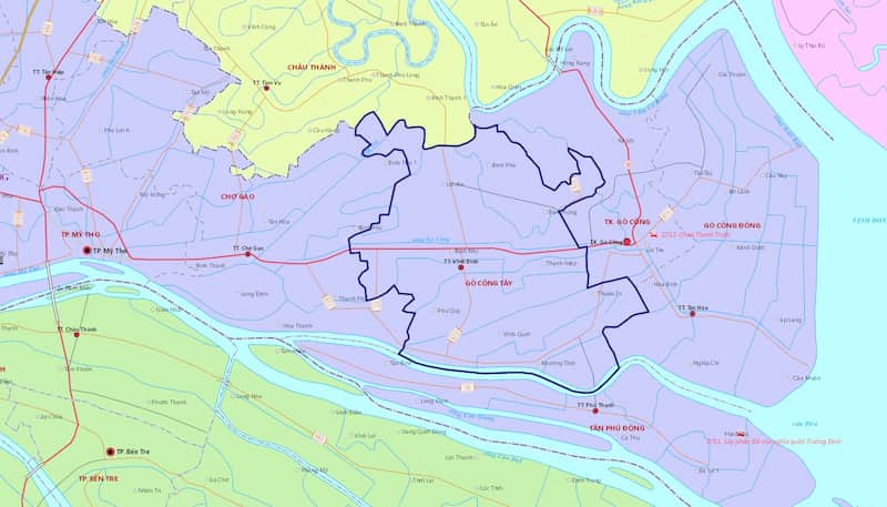 Bản đồ huyện Gò Công Tây