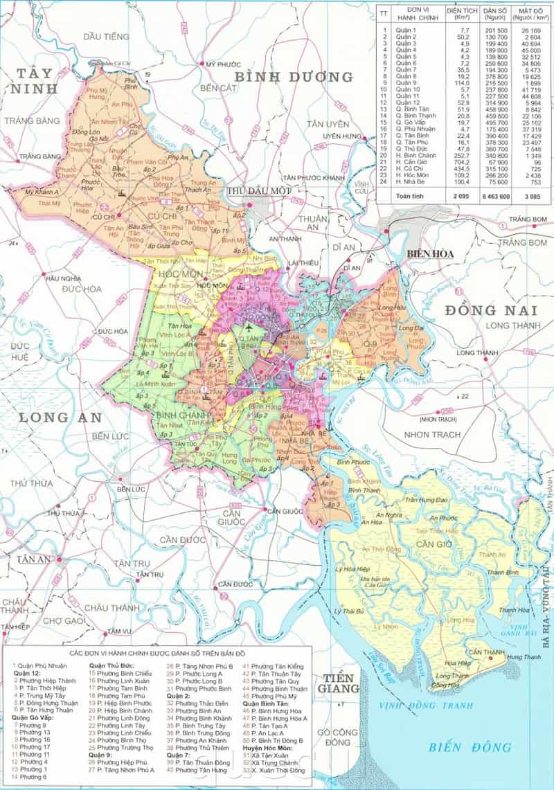 Bản đồ các quận Thành phố Hồ Chí Minh khổ lớn