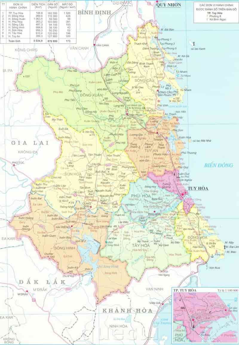 Bản đồ Phú Yên khổ lớn