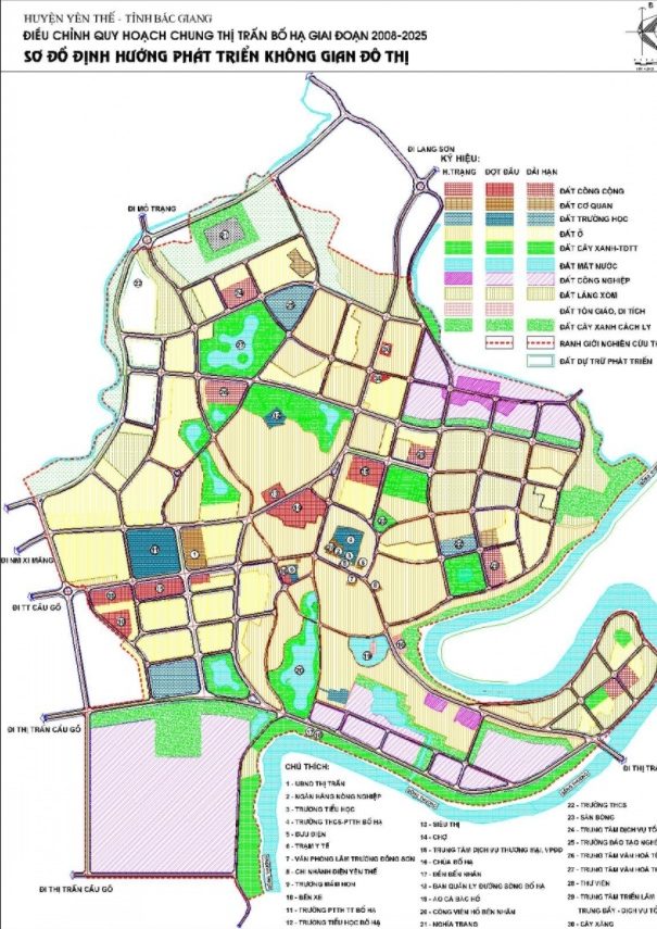 Bản đồ quy hoạch phân vùng định hướng phát triển không gian đô thị thị trấn Bố Hạ, huyện Yên Thế