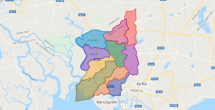 Bản đồ hành chính thị xã Phú Mỹ, tỉnh Bà Rịa - Vũng Tàu 