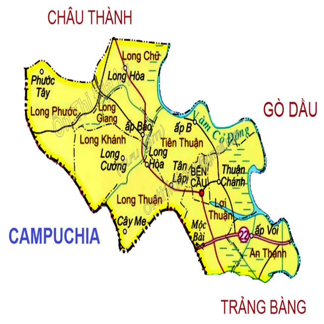 Bản đồ hành chính huyện Bến Cầu