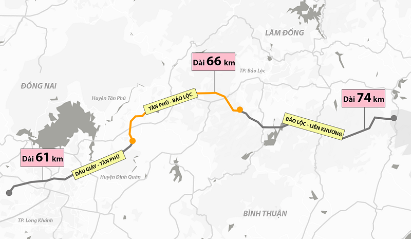 Bản đồ đường cao tốc Dầu Giây Tân Phú