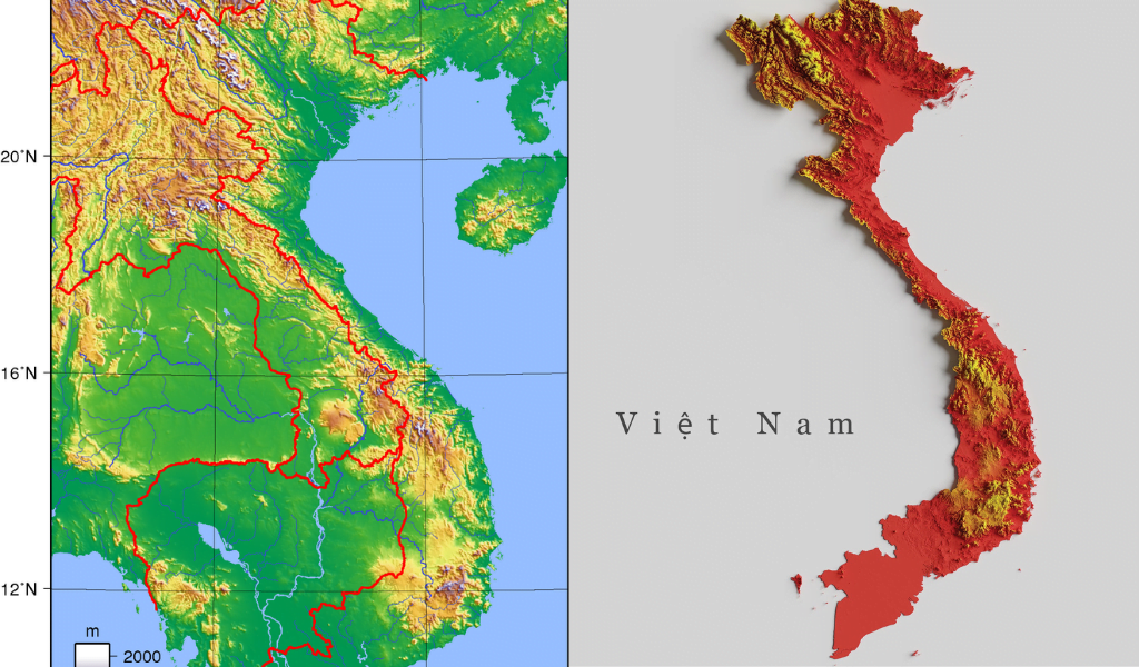 Bản đồ địa hình Việt Nam 2D và 3D