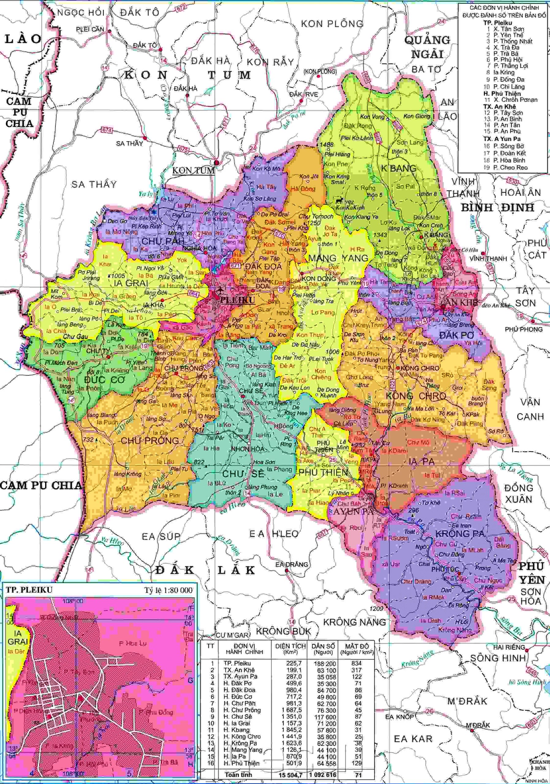 Bản đồ hành chính tỉnh Gia Lai