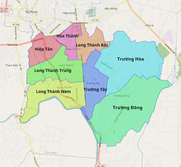 Bản đồ hành chính huyện Hòa Thành