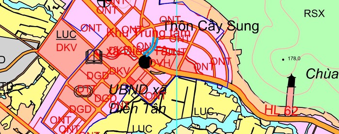 Bản đồ quy hoạch xã Diên Tân theo bản đồ quy hoạch sử dụng đất đến năm 2030 của huyện Diên Khánh, tỉnh Khánh Hòa. Ví dụ, đường viền màu xanh là đường sẽ mở theo quy hoạch.
