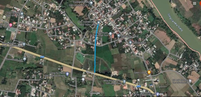 Sơ đồ tuyến đường sẽ mở theo quy hoạch ở xã Diên Phước. (Ảnh chụp từ Google Map). 
