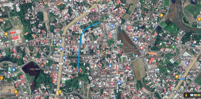 Sơ đồ tuyến đường sẽ mở theo quy hoạch ở xã Diên Thạnh. (Ảnh chụp từ Google Map). 