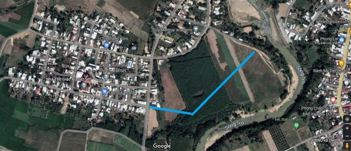  Sơ đồ tuyến đường sẽ mở theo quy hoạch ở xã Diên Xuân. (Ảnh chụp từ Google Map).