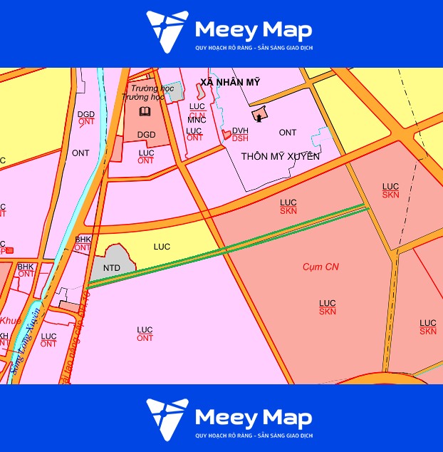 Bản đồ quy hoạch xã Nhân Mỹ, huyện Lý Nhân, tỉnh Hà Nam 16 Duong noi duong so 7 noi tren toi duong DH 10 tren ban do quy hoach