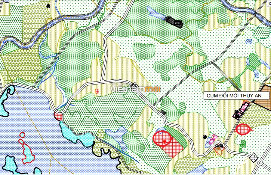 Một số khu đất dính quy hoạch của xã Thụy An trên bản đồ quy hoạch sử dụng đất huyện Ba Vì