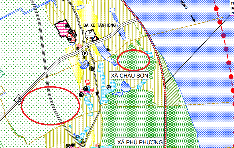 Một số khu đất dính quy hoạch của xã Châu Sơn trên bản đồ quy hoạch sử dụng đất huyện Ba Vì