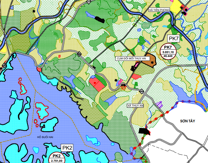 Bản đồ quy hoạch sử dụng đất xã Thụy An theo bản đồ quy hoạch chung xây dựng huyện Ba Vì đến năm 2030