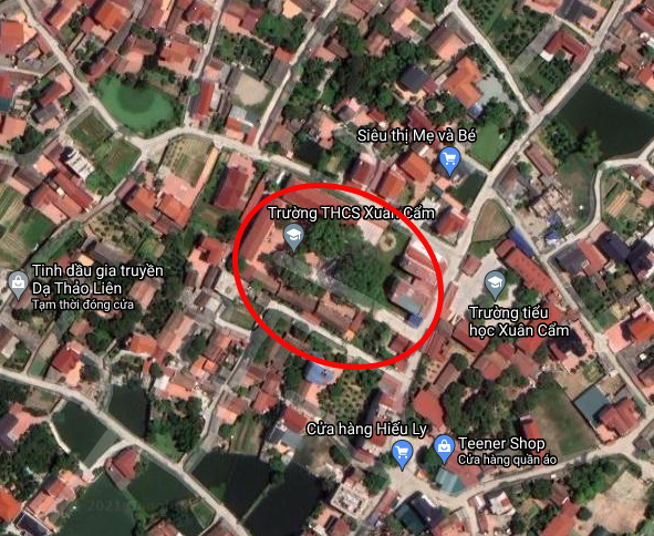 Bản đồ quy hoạch xã Xuân Cẩm, Hiệp Hòa, Bắc Giang 2024 7 Khu đất thuộc diện có quy hoạch và mảnh đất lân cận có quy hoạch đất xây dựng cơ sở giáo dục và đào tạo nhìn từ Google vệ tinh.