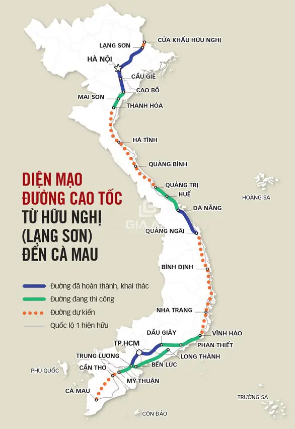 Bản đồ quy hoạch đường cao tốc Bắc - Nam 