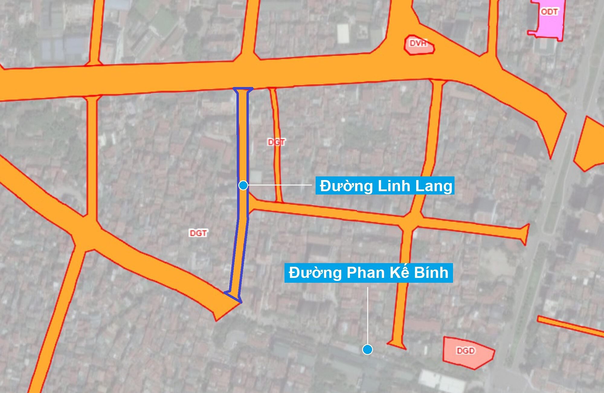 Sơ đồ khu đất sắp thu hồi mở đường ở phường Cống Vị. (Nguồn ảnh: Bản đồ sử dụng đất TP Hà Nội năm 2020).