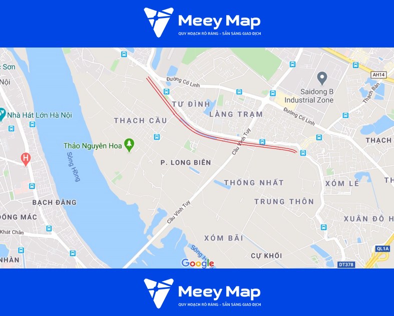 Sơ đồ tuyến đường từ nút giao Thạch Bàn - Long Biên - Xuân Quan đến Cổ Linh. (Nguồn ảnh: Google)