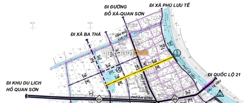 Bản đồ quy hoạch thị trấn Đại Nghĩa, Mỹ Đức, Hà Nội 2024| Kế hoạch sử dụng đất 12 Một trong số những đường sẽ mở ở thị trấn Đại Nghĩa trong tương lai (đường kẻ vàng).