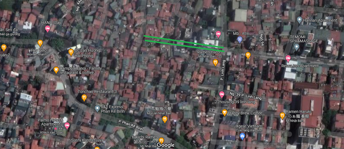 Sơ đồ tuyến đường có thể mở theo quy hoạch ở phường Cống Vị. (Nguồn ảnh: Google)