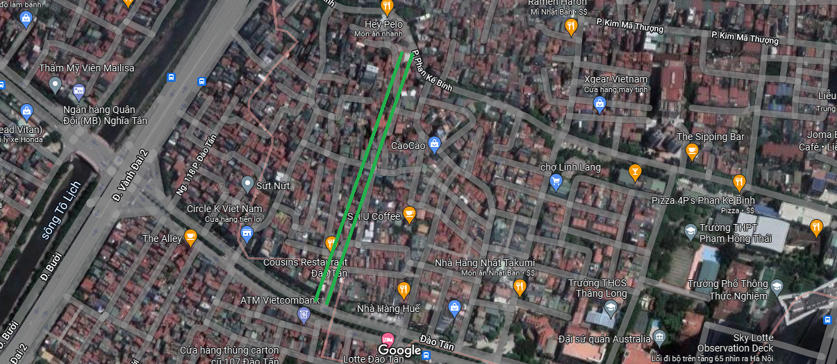 Sơ đồ tuyến đường có thể mở theo quy hoạch ở phường Cống Vị. (Nguồn ảnh: Google).