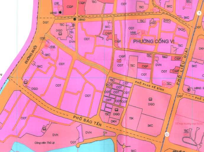Bản đồ quy hoạch sử dụng đất phường Cống Vị theo bản đồ quy hoạch sử dụng đất đến năm 2020 quận Ba Đình, TP Hà Nội. 