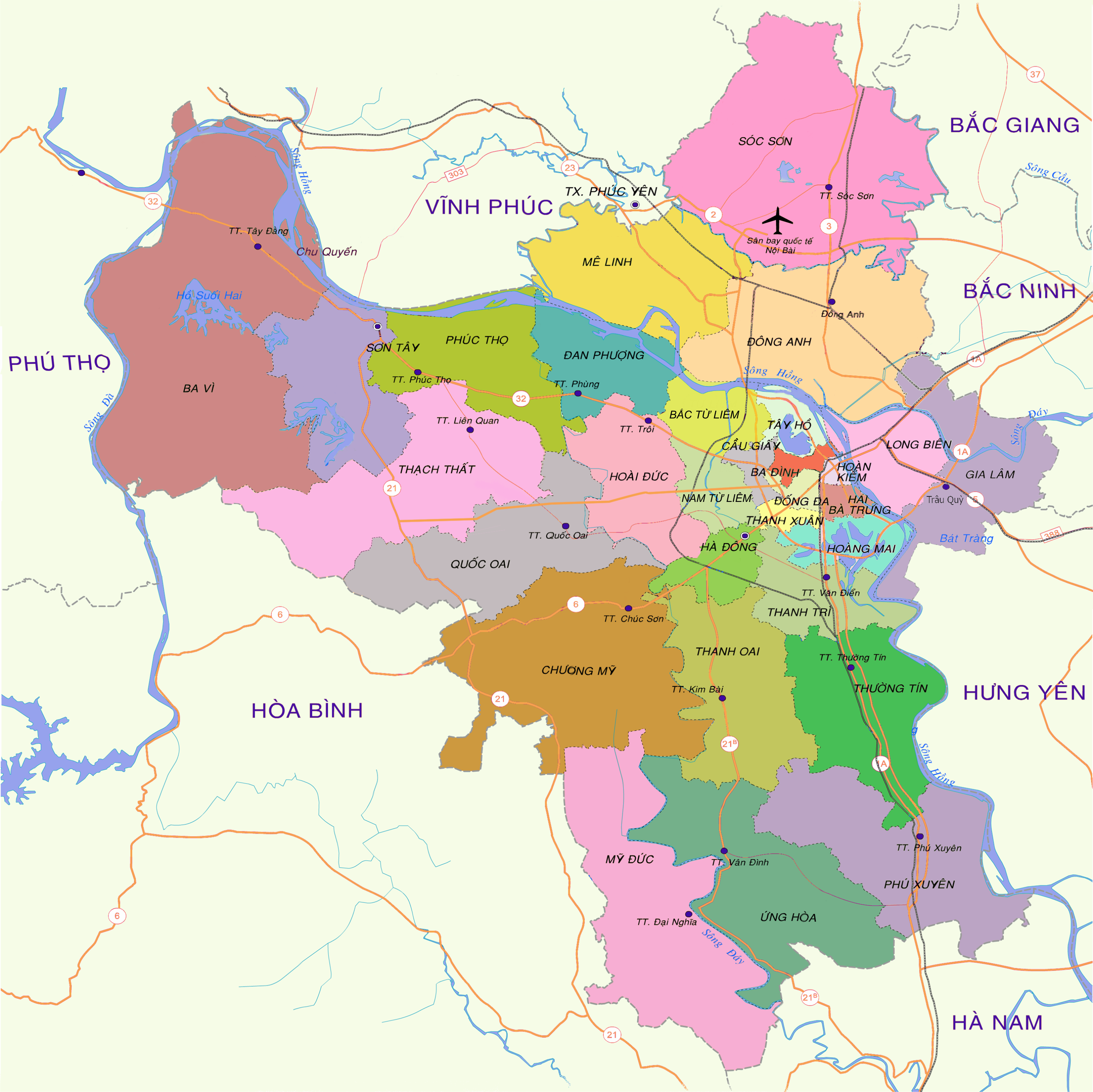 bản đồ gia dụng hà Nội, Bản đồ gia dụng những quận Hà Nội