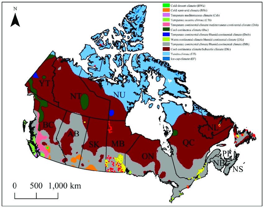 bản đồ khí hậu Canada – Bang Ontario