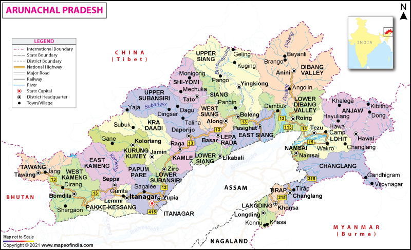 Bản đồ Arunachal Pradesh Ấn Độ