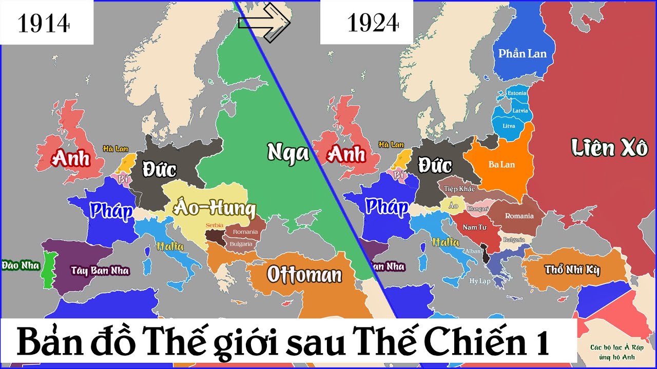 So sánh Bản đồ Châu Âu năm 1914 vs 1924