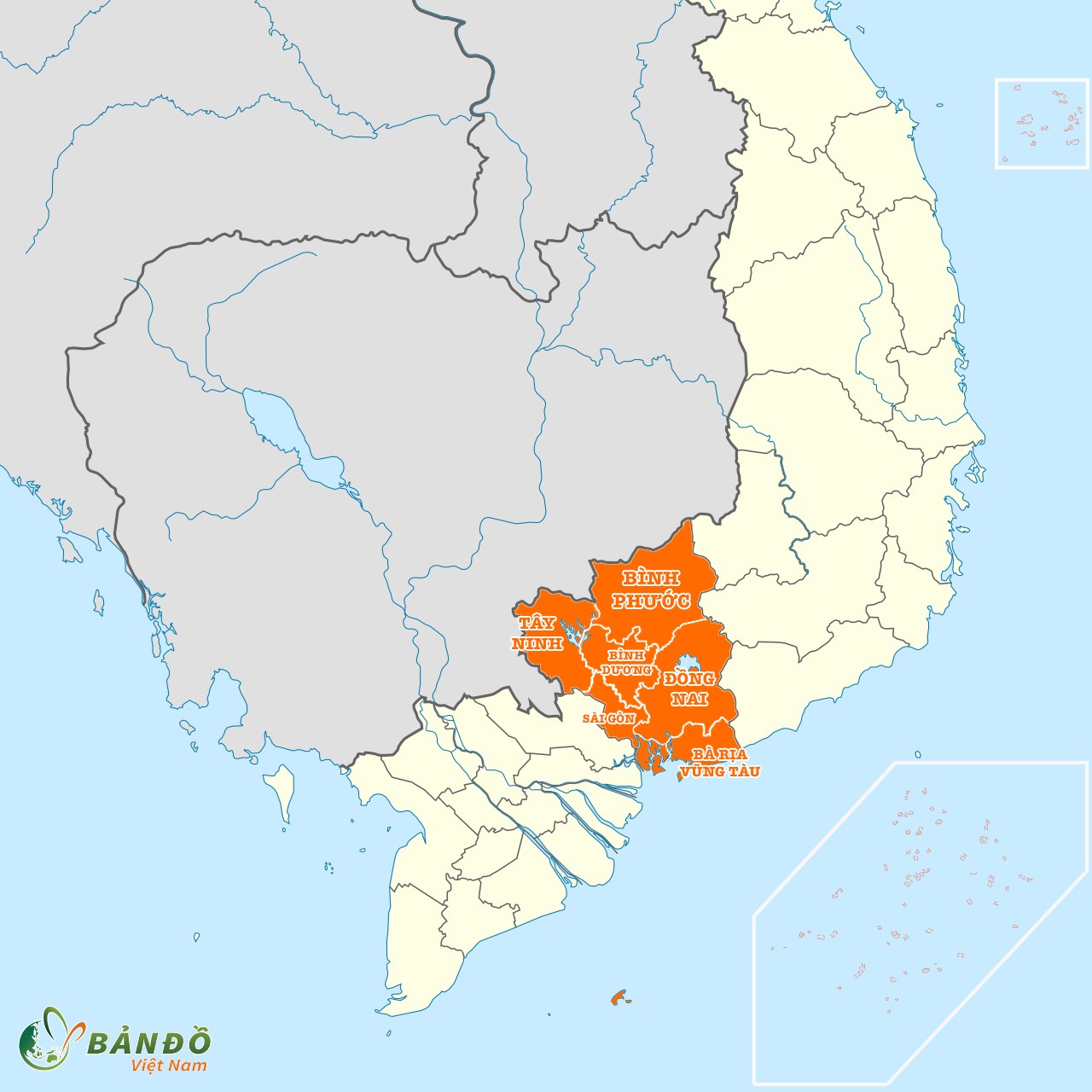 Vị trí Đông Nam Sở bên trên Bản đồ gia dụng Việt Nam